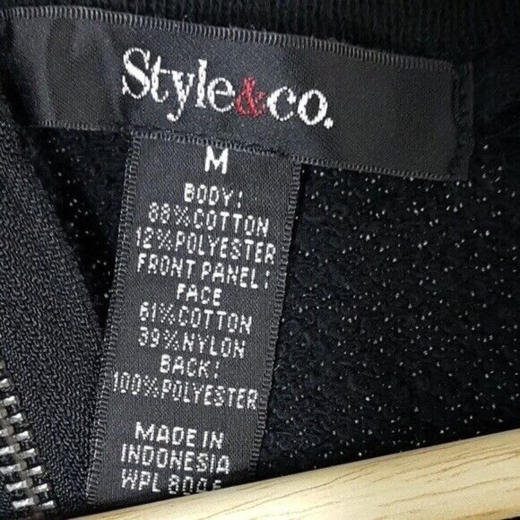 Style & Co. Womens Shift Dress Black Medium Gray Back Zip Lace Panel Floral - Picture 5 of 5